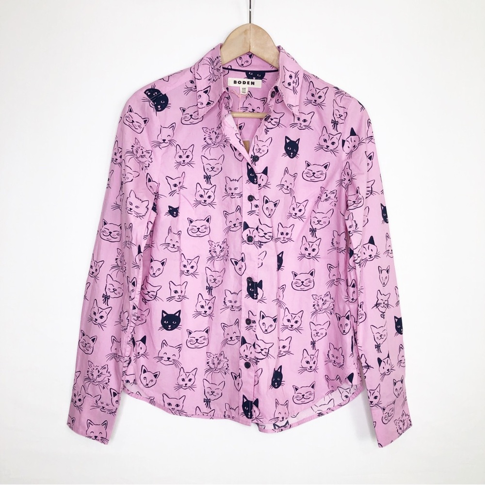 Boden black/Pink Cat Print Button-Up Shirt - Picture 12 of 12